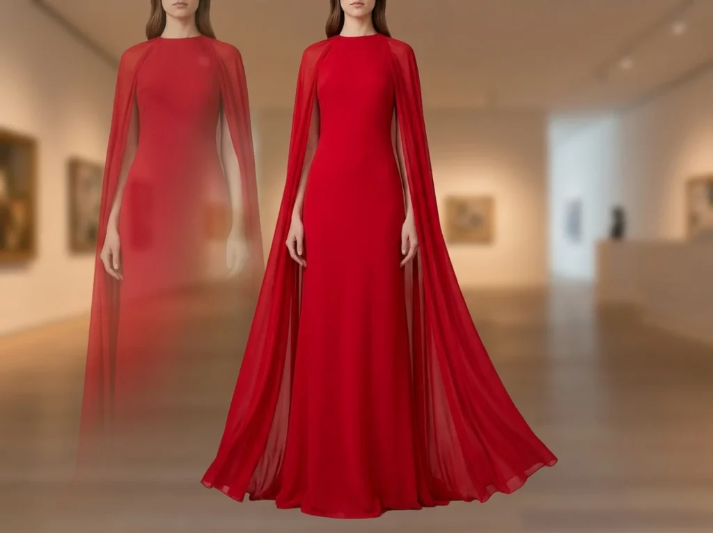 Stunning Cape Dress Red Blue Yellow