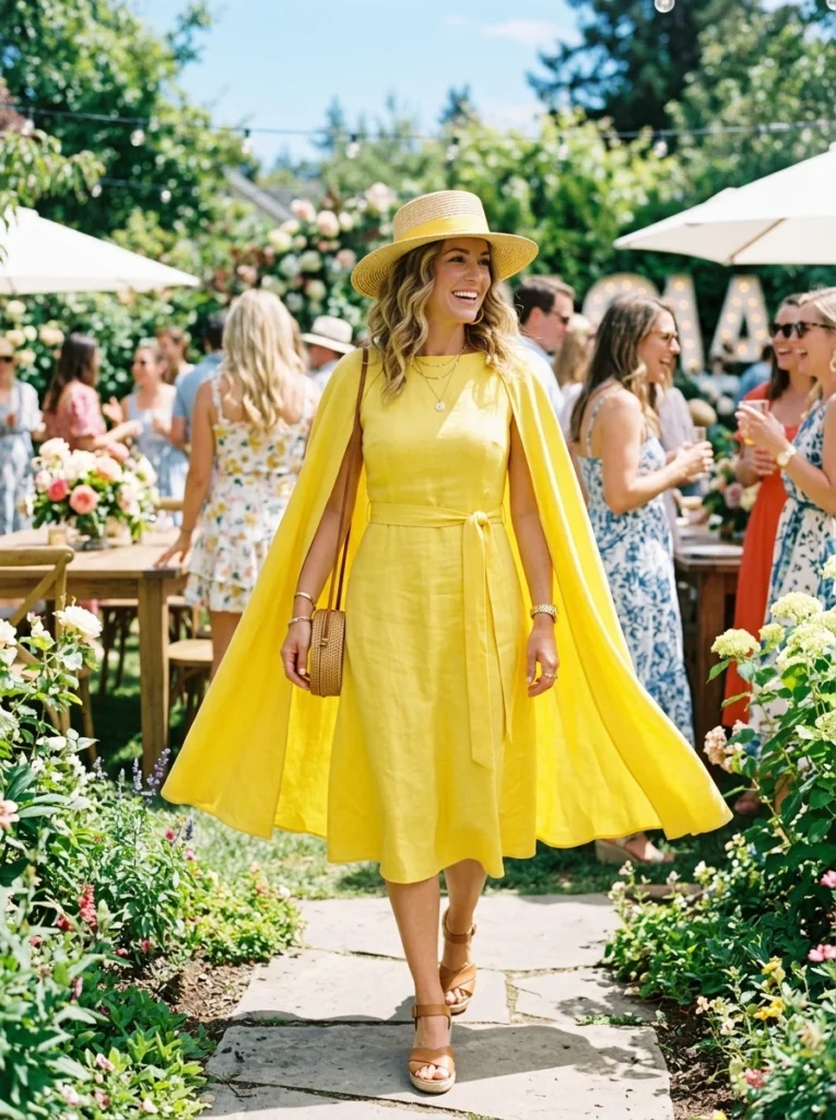 Sunny Yellow Cape Dress for Daytime Events