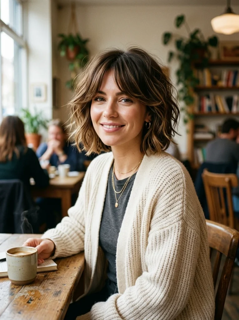 Textured Bob with Sweeping Curtain Bangs