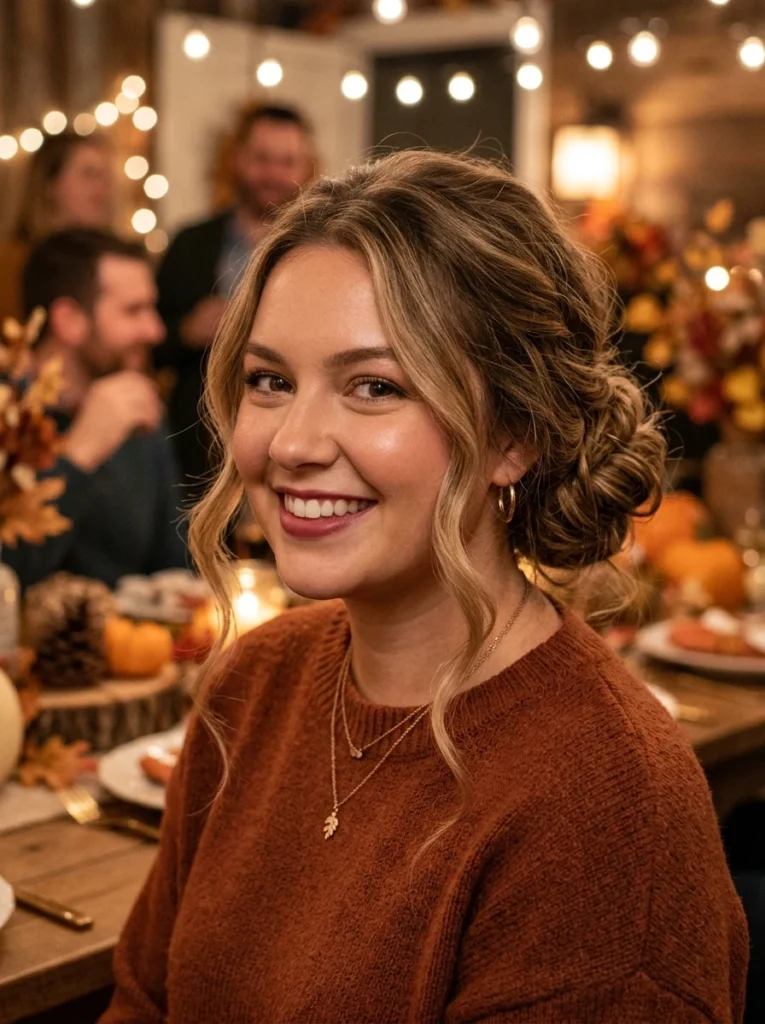 Textured Low Bun with Tendrils 