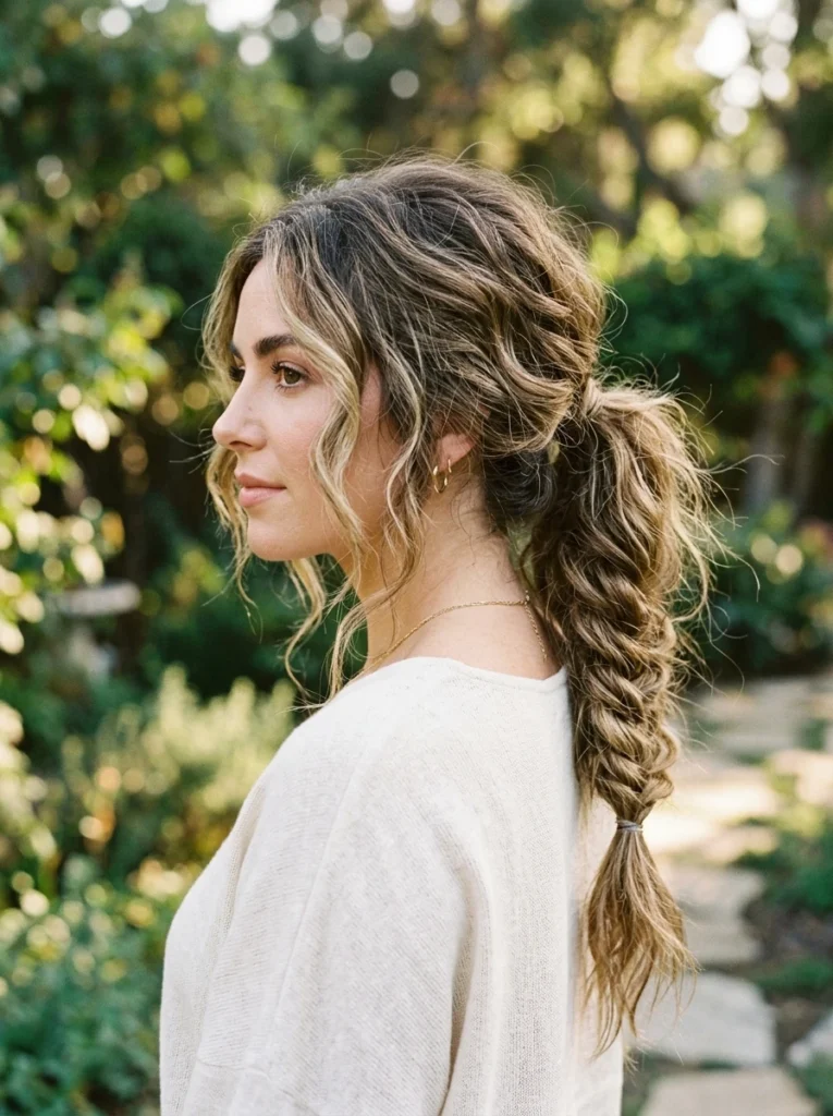 Textured Messy Shag Ponytail Braid