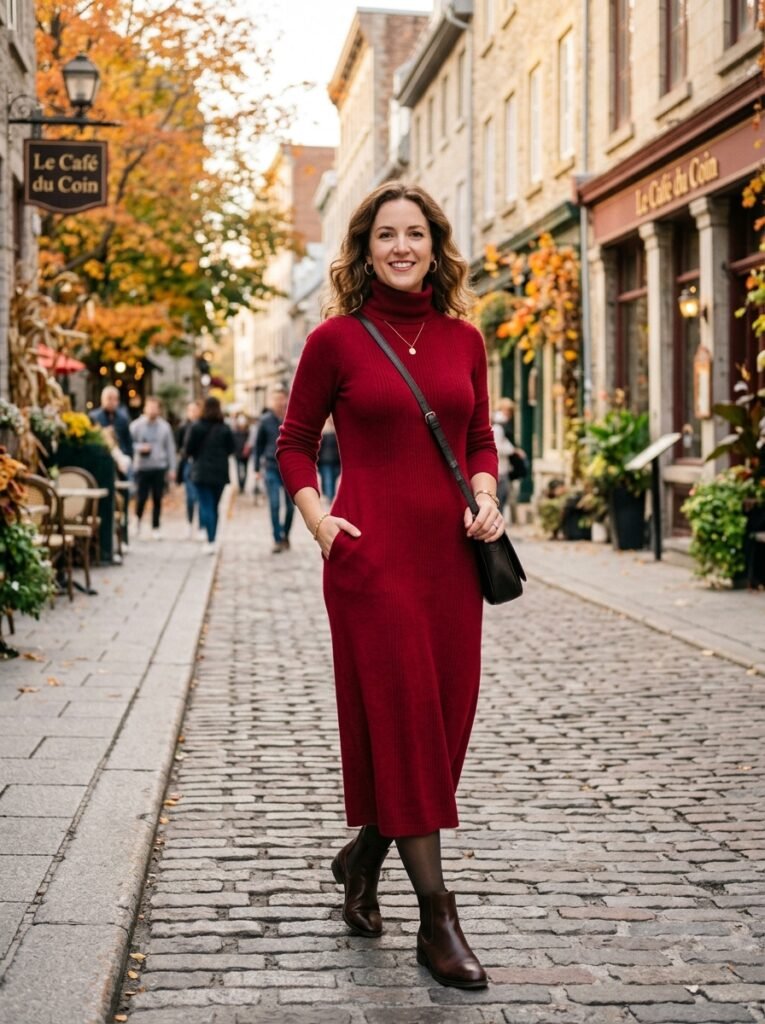 Turtleneck Crimson Midi Dress