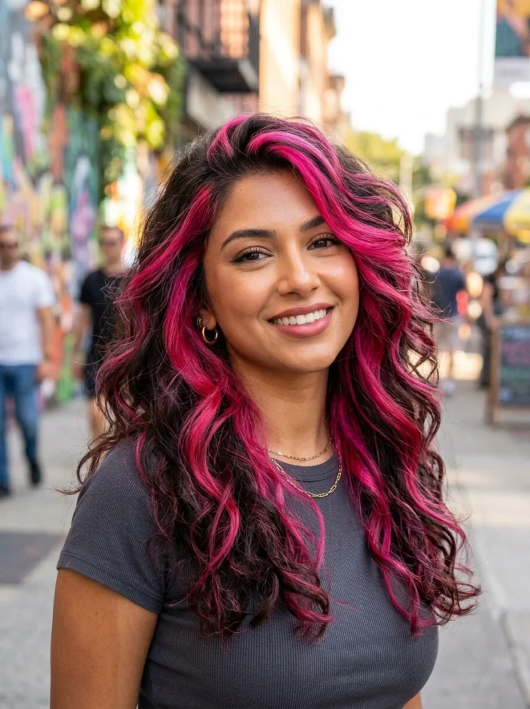 Vibrant Hot Pink Chunky Highlights