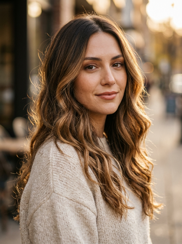Warm Balayage with Soft Waves