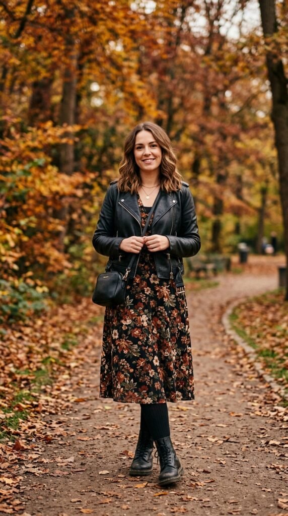 The Leather Jacket and Floral Dress Fall Outfit