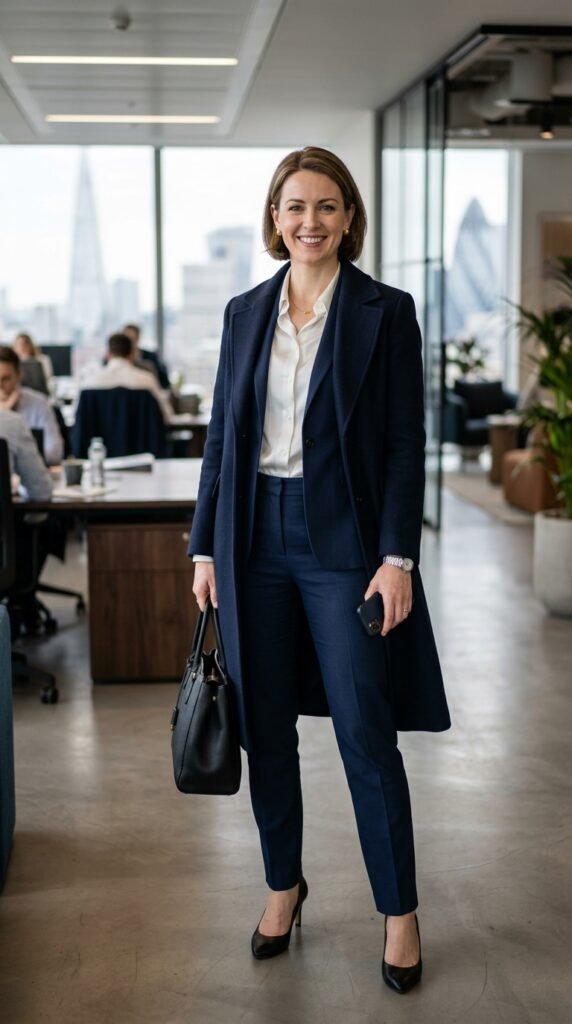 The Tailored Navy Suit and Wool Coat Outfit