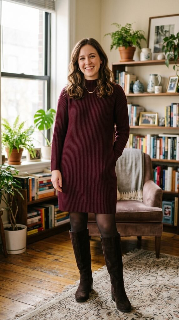 The Turtleneck Dress and Knee-High Boots Fall Outfit