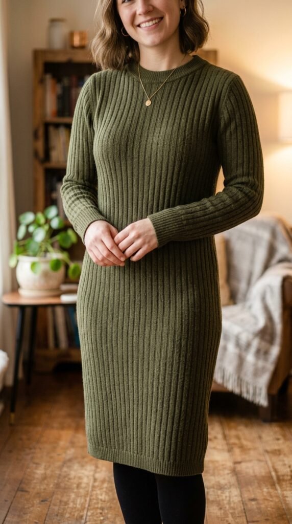 The Turtleneck Midi Dress and Tights Outfit