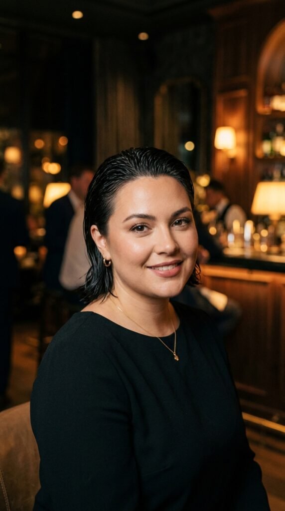 The Slicked-Back Wet Look Hairstyle