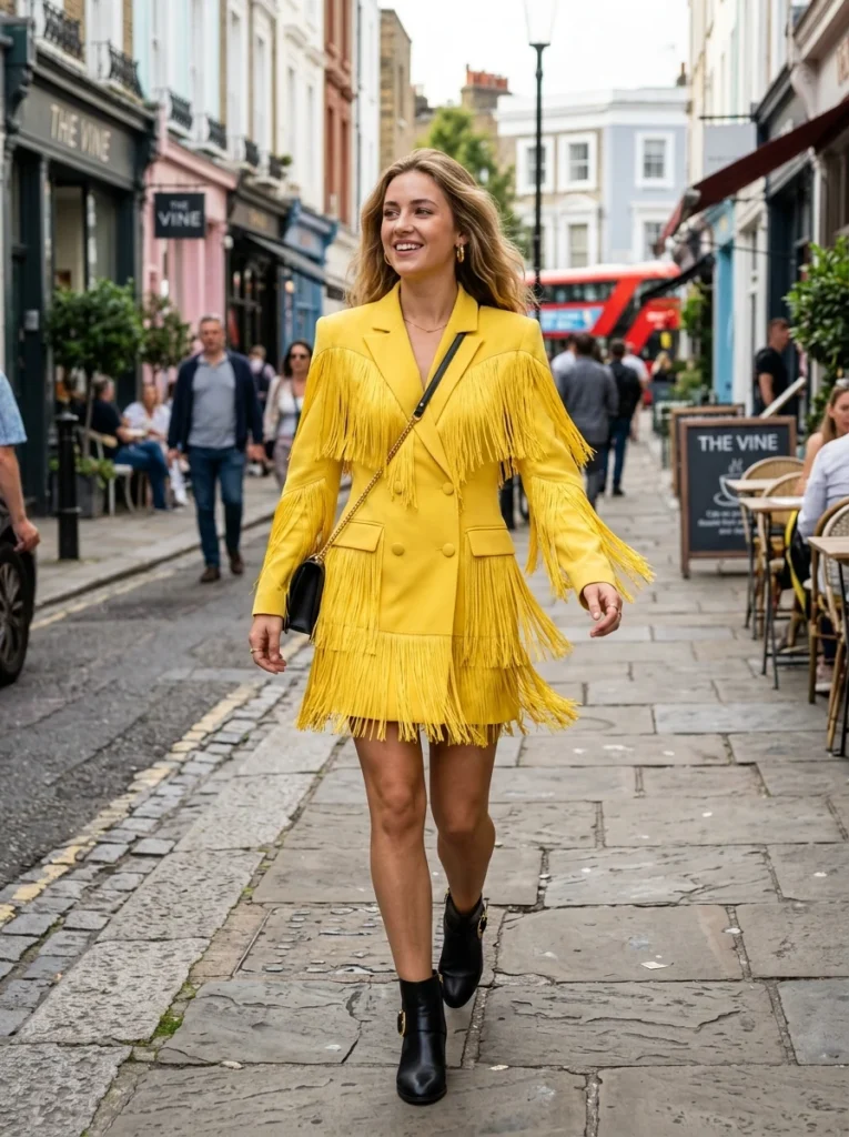 Yellow Fringe Blazer Dress