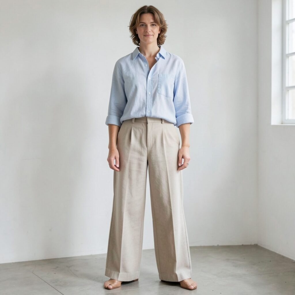 . Linen Shirt and Wide-Leg Pant
