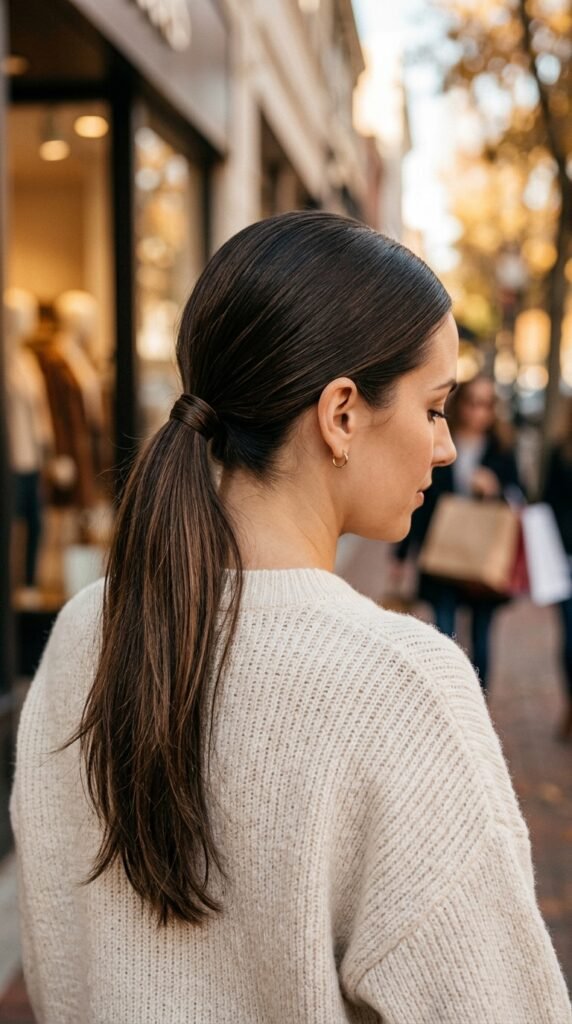 Sleek Low Ponytail for a Busy Shopping Day