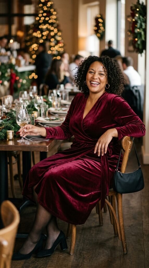 A Burgundy Velvet Dress for Christmas Dinner