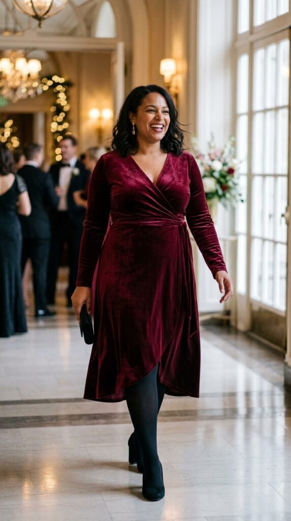 Burgundy Velvet Wrap Dress