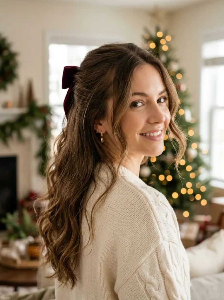  Velvet Bow Half-Up Waves