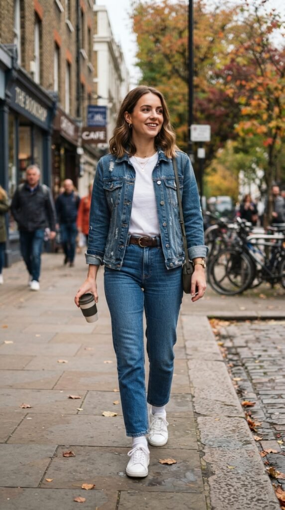 Denim Jacket With a White Tee and Jeans Outfit