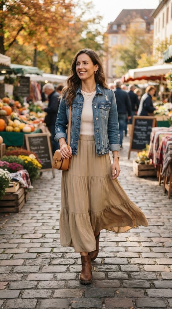 Denim Jacket With a Maxi Skirt Outfit