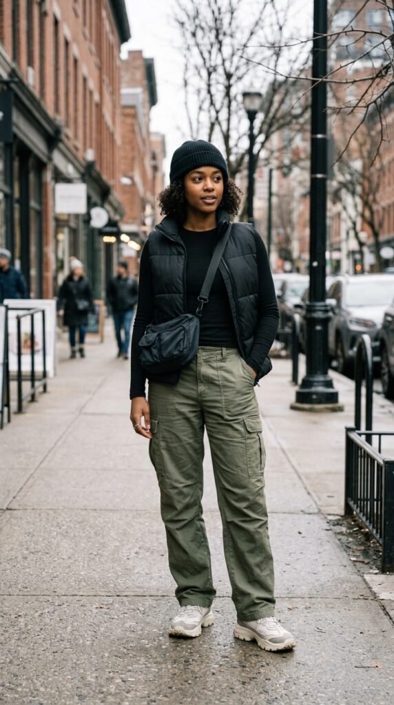 Cargo Pants With a Puffer Vest