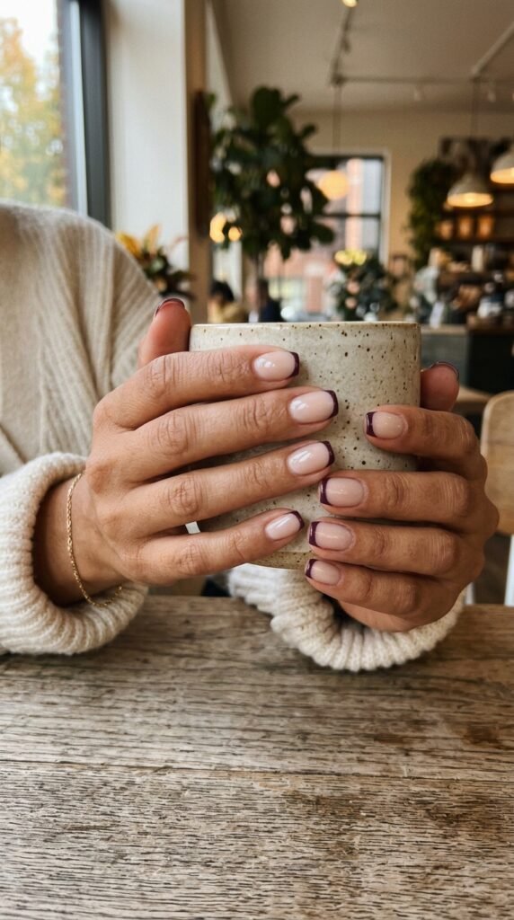 Plum French Tips on a Milky Base