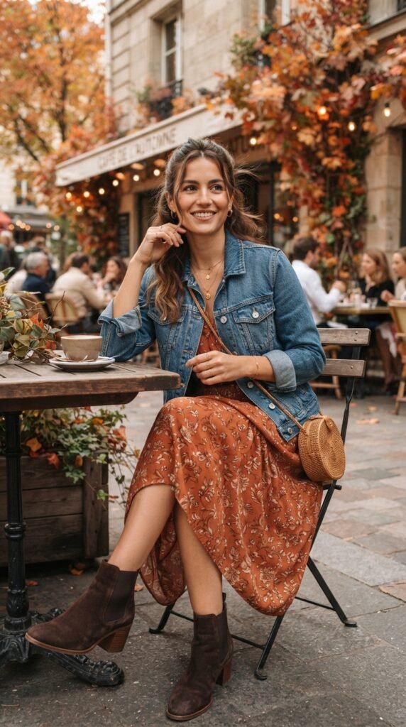 Denim Jacket With a Fall Dress Outfit