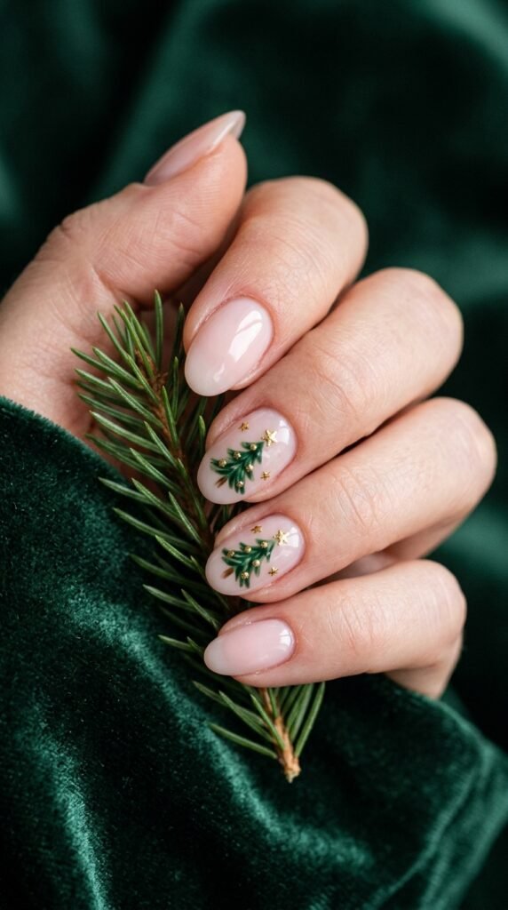 Tiny Christmas Tree Nail Art