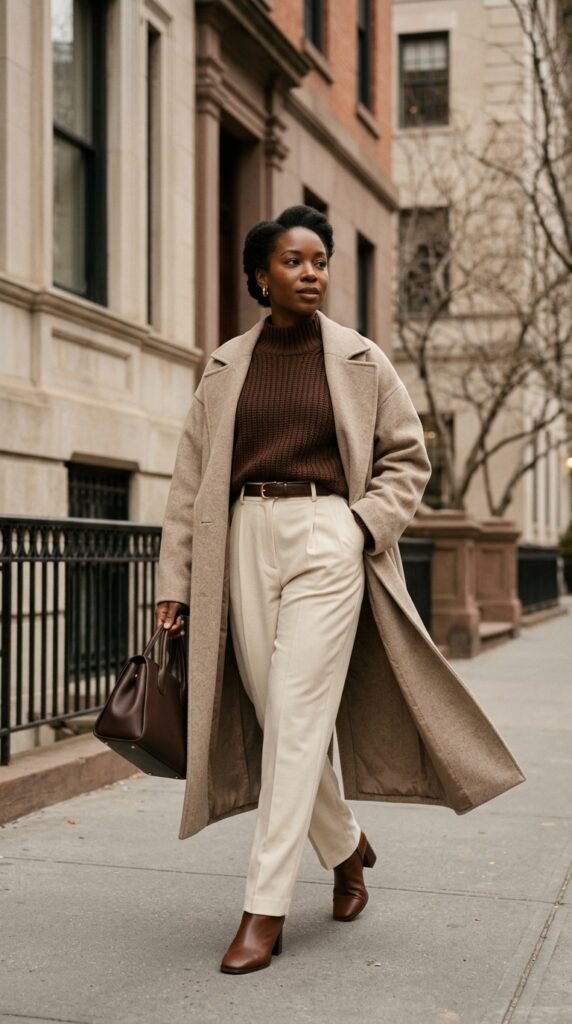 Chocolate Brown Sweater and Cream Pants