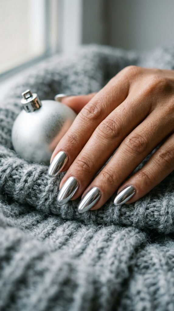 Silver Chrome Christmas Nails