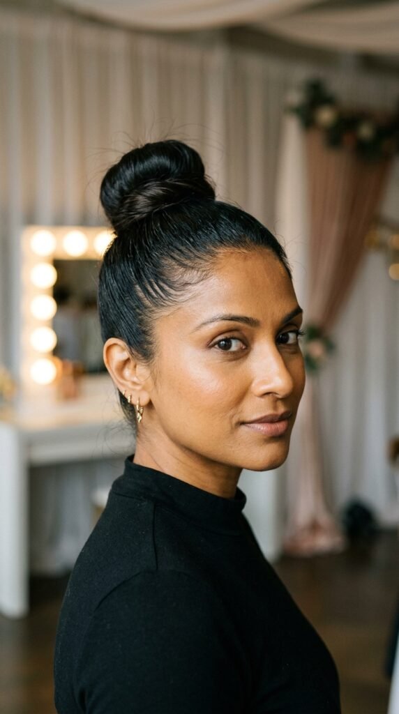 Sleek High Bun for Modern Winter Glam