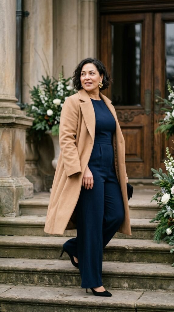 Navy Jumpsuit with Gold Accessories
