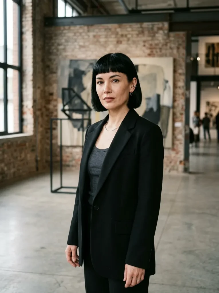4. Black Bob With Sharp Micro Bangs