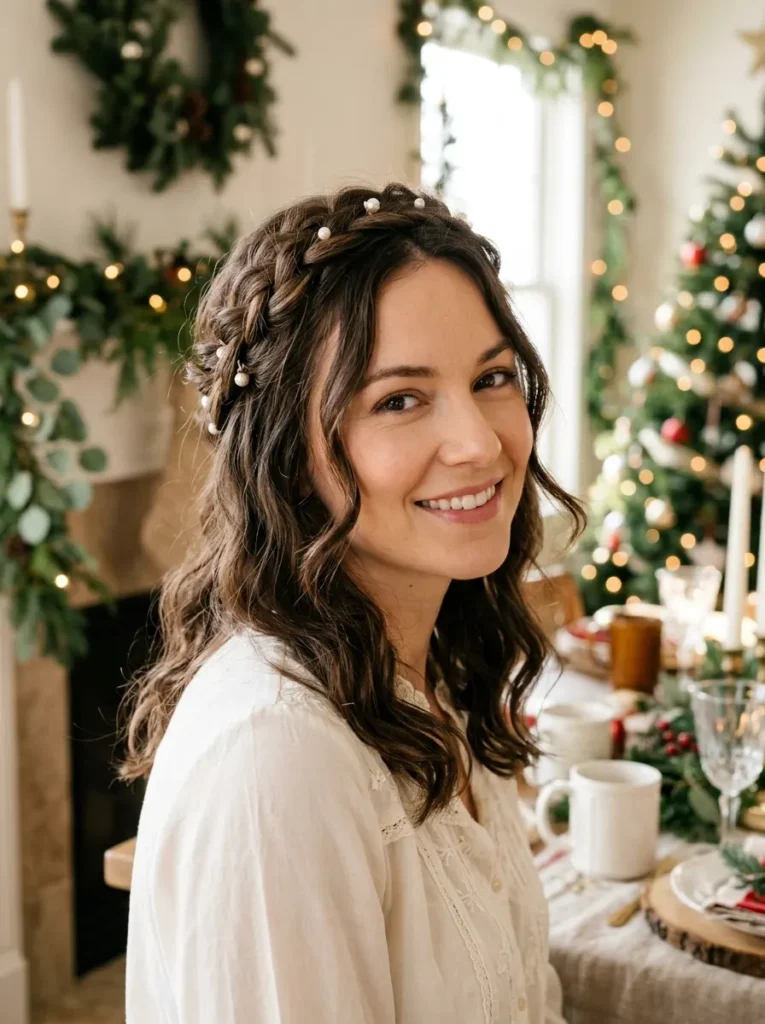  Romantic Braided Crown With Loose Waves