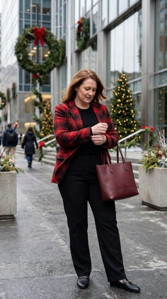 A Plaid Blazer with Tailored Trousers
