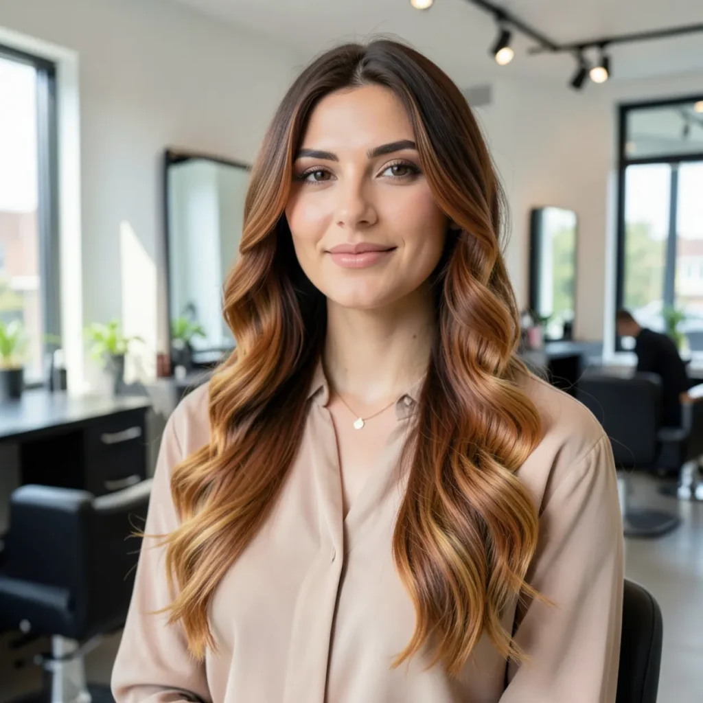 Natural Copper Balayage With Darker Roots