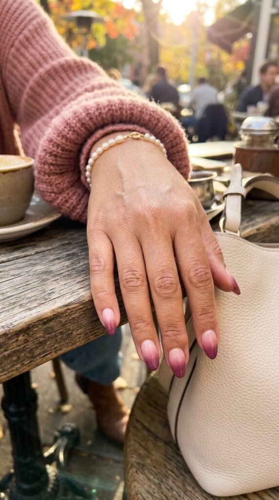 Plum Ombré Nails With Soft Blush