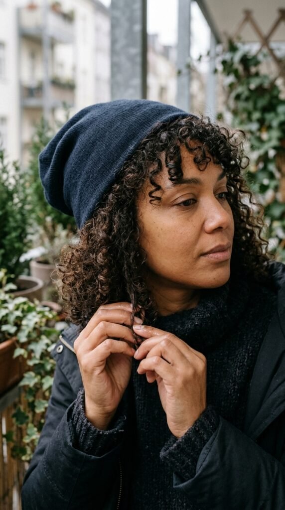 Wear a Beanie With Curly or Textured Bangs