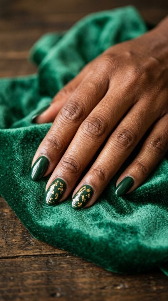 Deep Green and Gold Holiday Nails