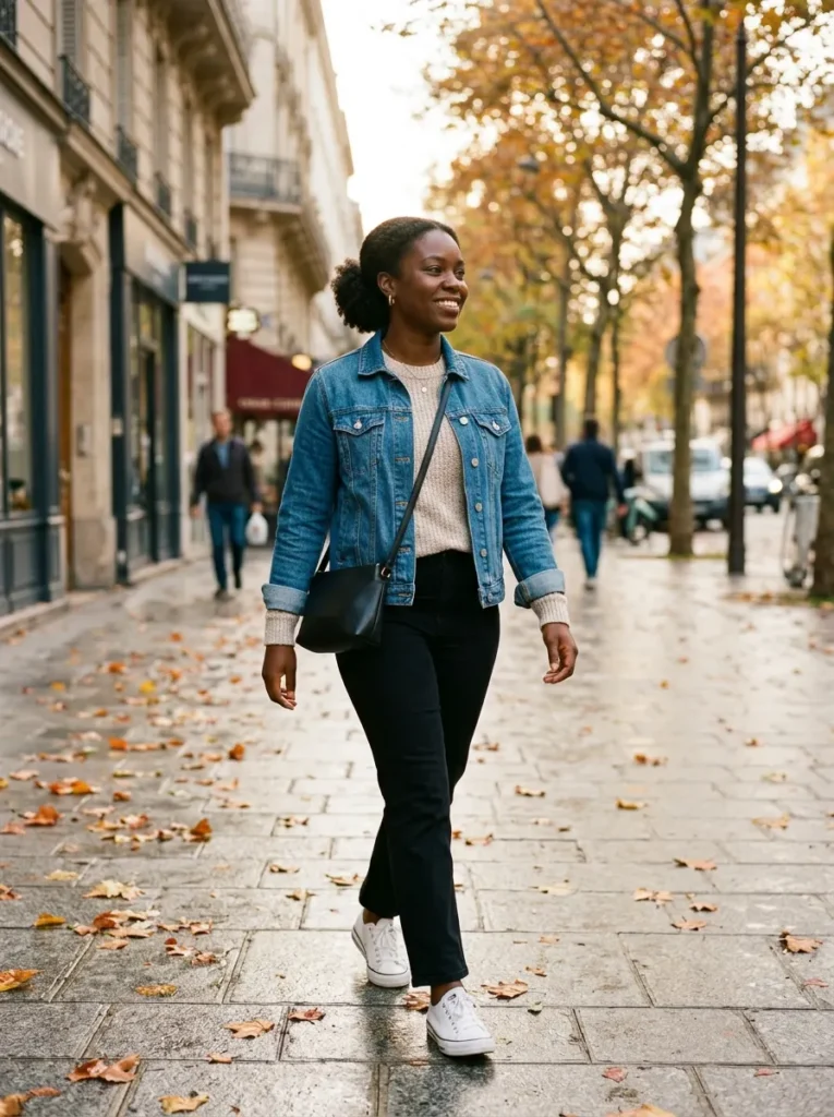  Denim Jacket Over a Knit Sweater