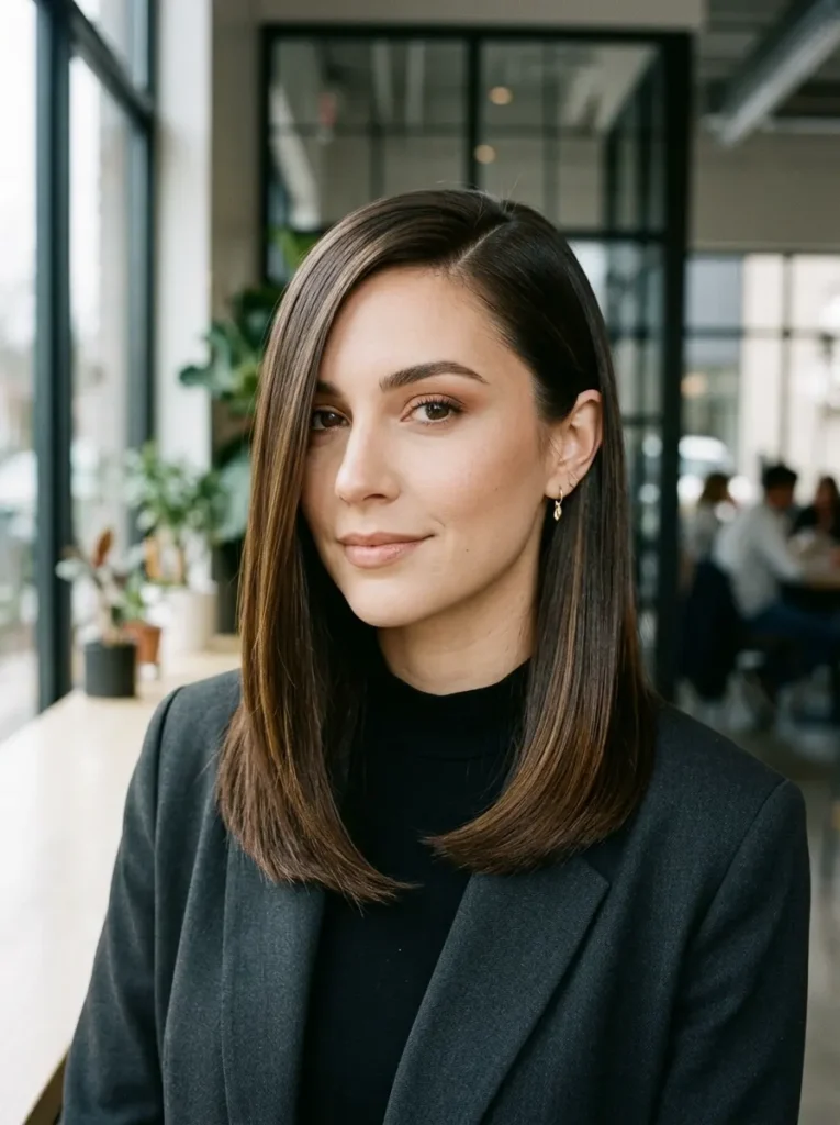  Sleek Shoulder Length Hair With a Deep Side Part
