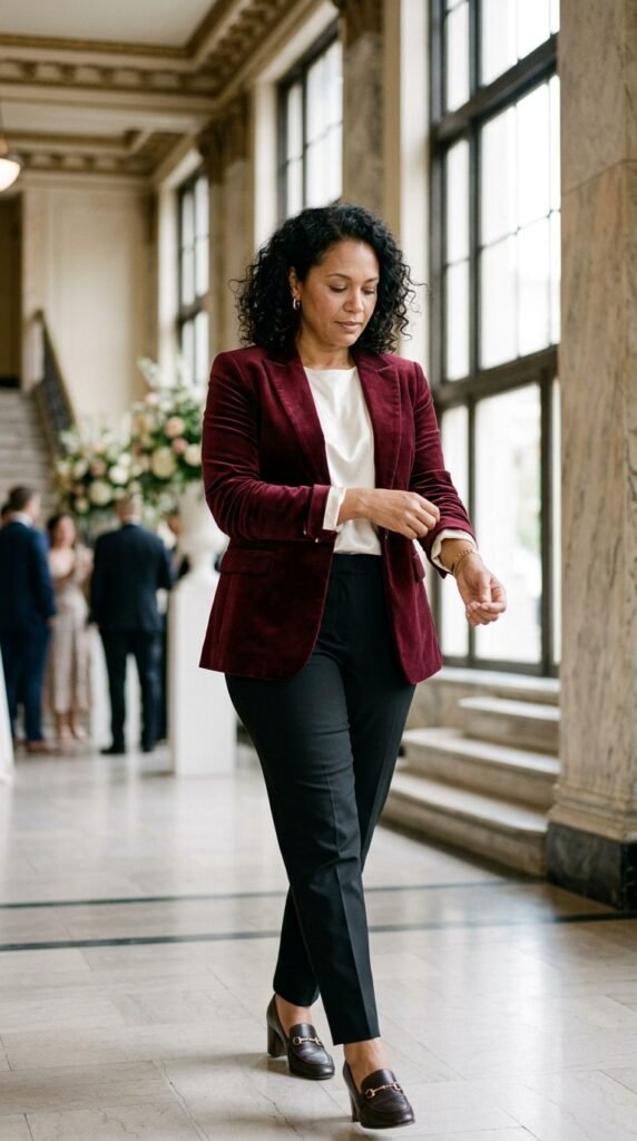 Velvet Blazer with Tailored Trousers