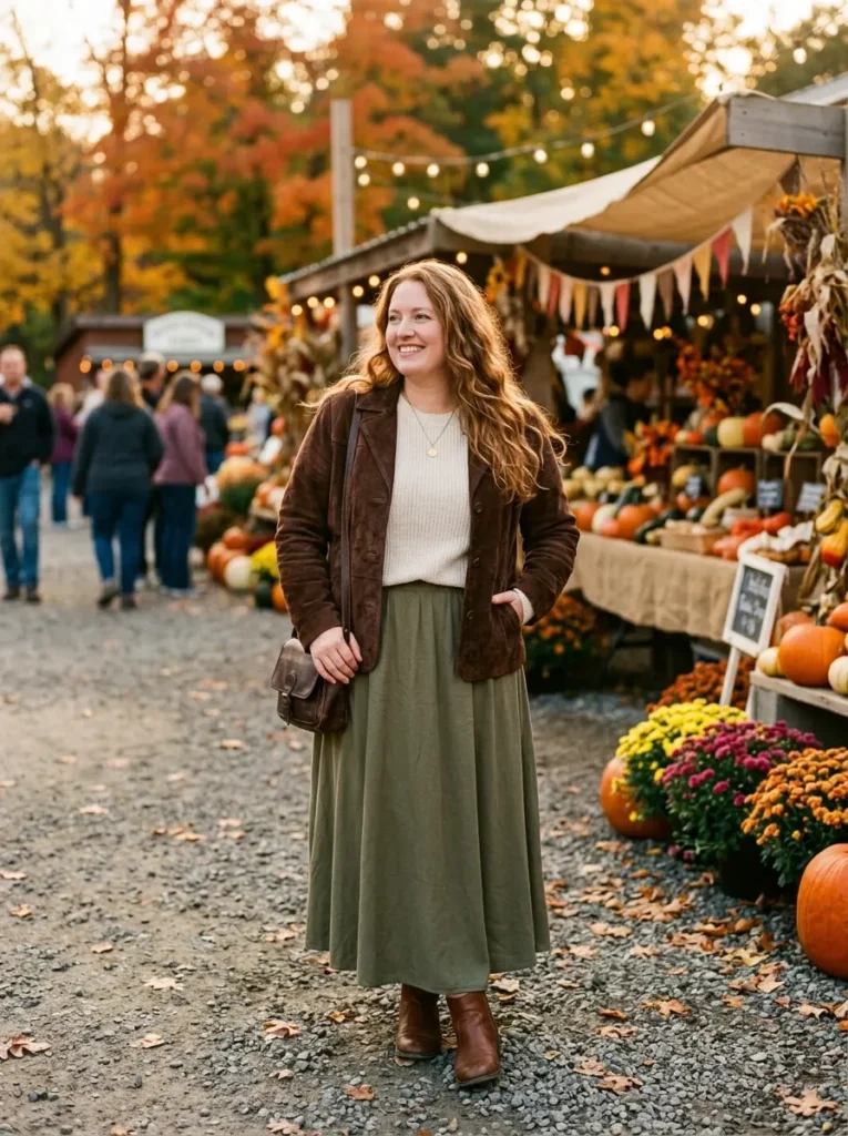  Suede Jacket With a Maxi Skirt