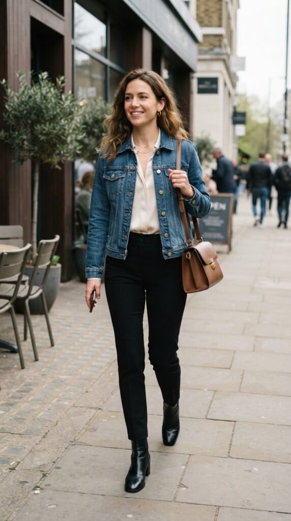 Denim Jacket With Black Trousers Outfit