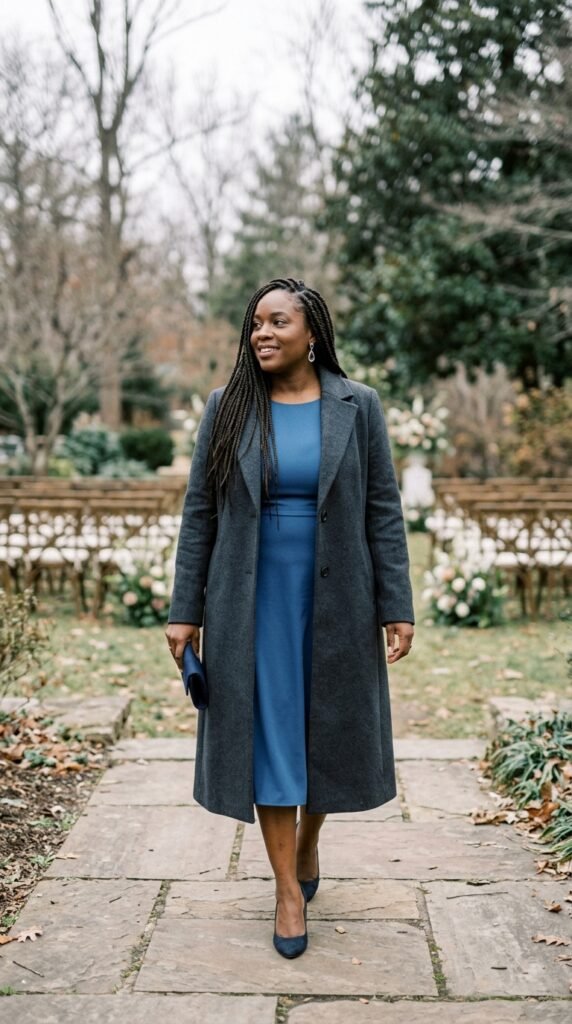 Winter Blue Dress with a Longline Coat