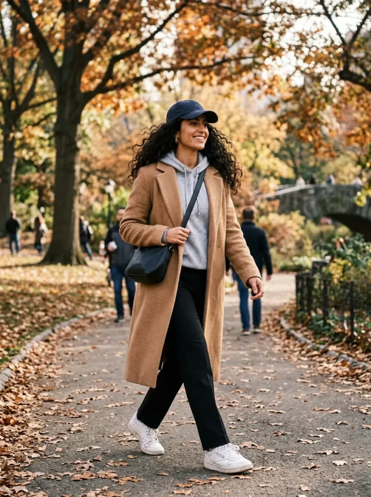  Sporty-Chic Hoodie With a Long Coat