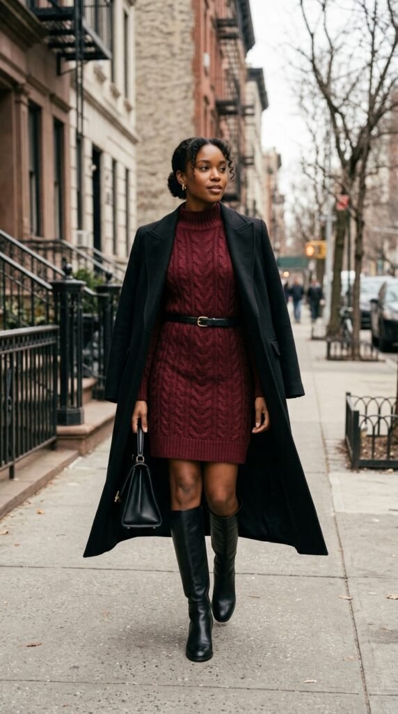Sweater Dress With Knee-High Boots
