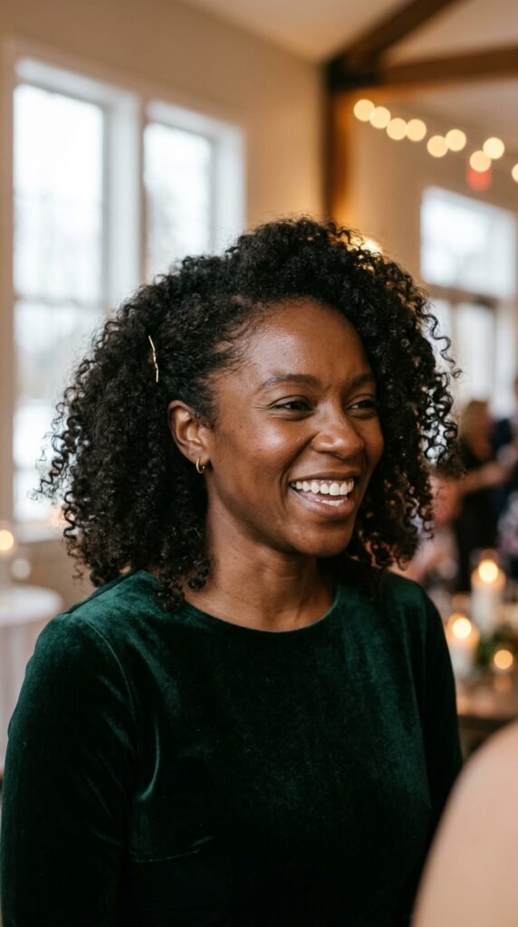Defined Natural Curls for a Beautiful Winter Wedding