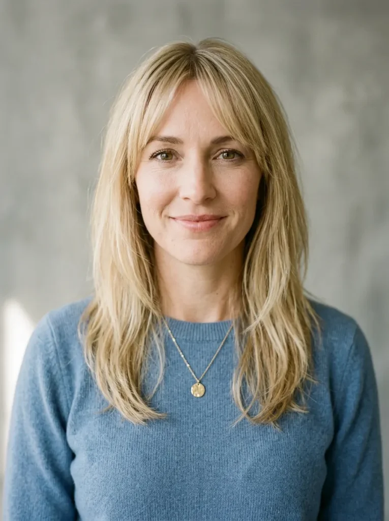 9. Try Butter Blonde With Curtain Bangs