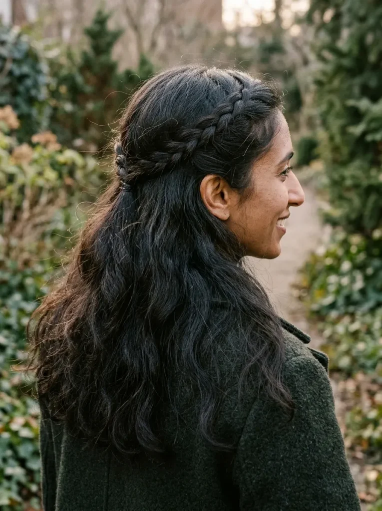 A Crown Braid With Hair Worn Down