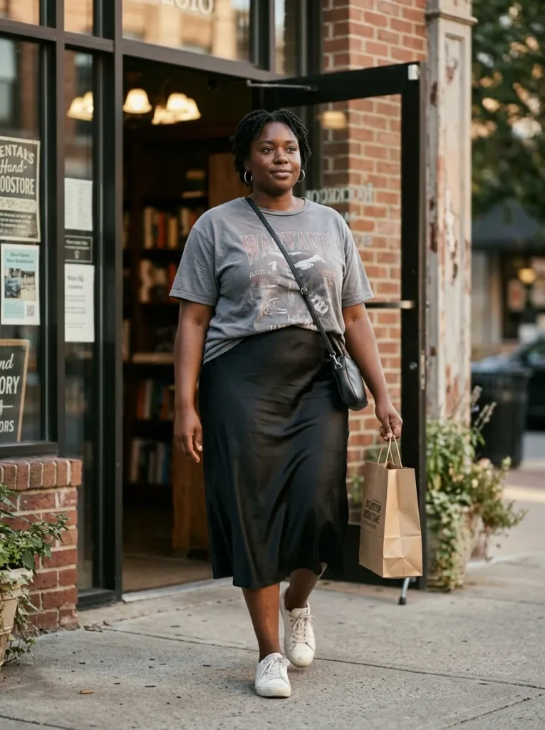 A Midi Skirt With an Everyday Graphic Tee