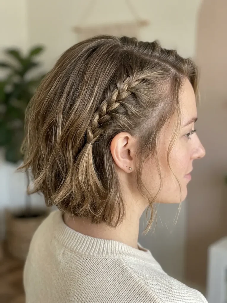 A Mini French Braid for a Short Bob