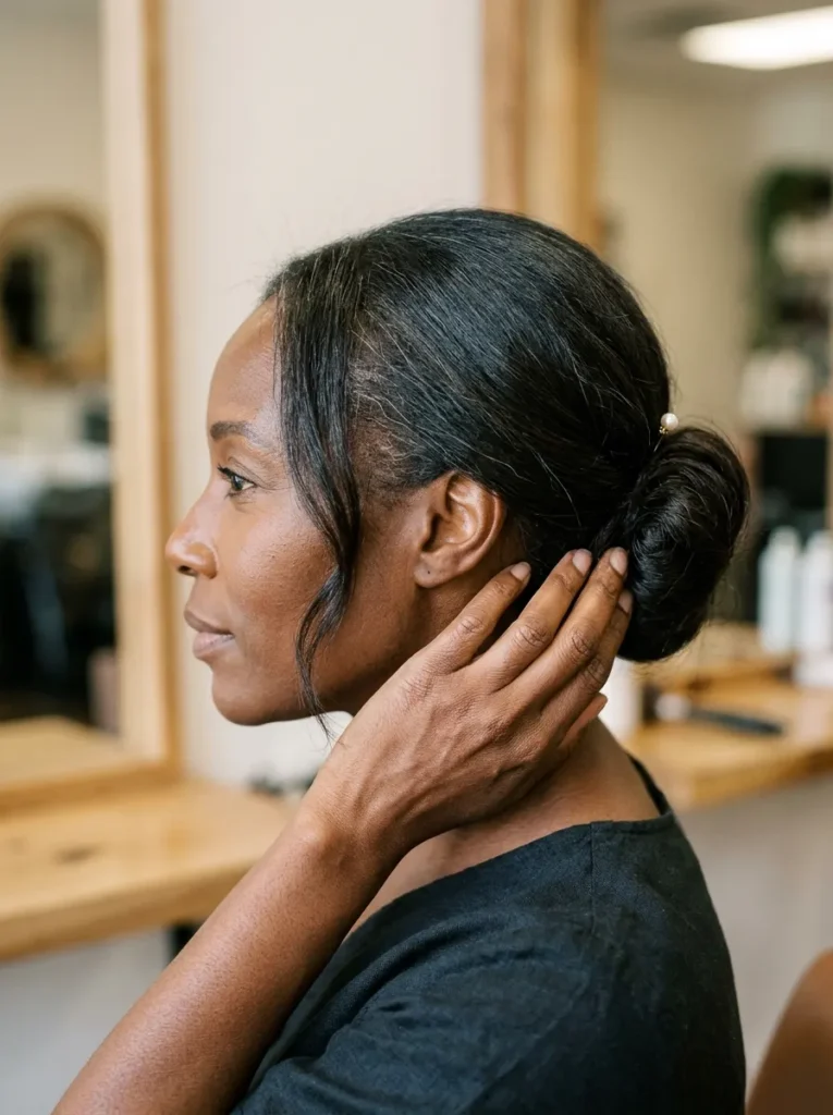 A Polished Low Bun With Face-Framing Pieces